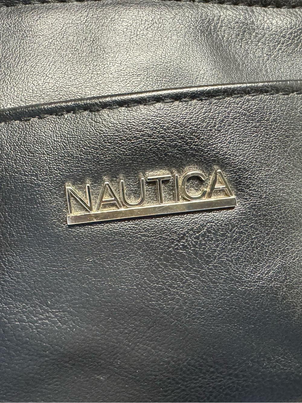 Nautica Black Leather Toiletry Bag Wristlet Travel Zip Pouch Small Cosmetic Case